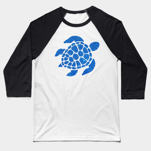 Blue Faux Glitter Turtle Baseball T-Shirt by Felicity-K